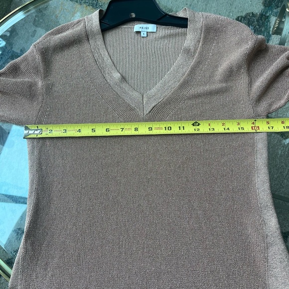 REISS Effie Metallic V-Neck Sweater Rose Gold S - Picture 7 of 7